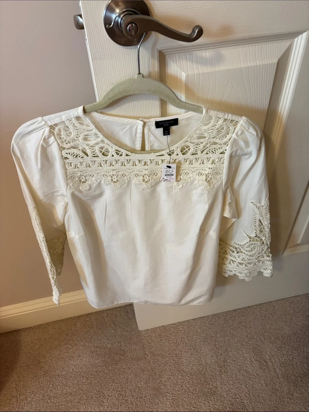 Talbots Cream Lace Yoke Peasant Blouse
